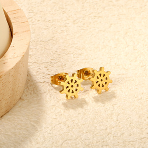 ต่างหูรูปวงล้อเรือ ชุบทอง 18k สแตนเลสสตีล สำหรับใส่ทุกวัน สำหรับผู้หญิง - Product Image 3