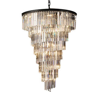 Moderne luxe K9 amber kristallen verlichting villa hotel plafond woonkamer trap conische kristallen kroonluchter - Product Image 5