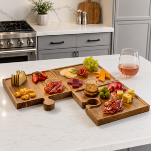 Juego de 4 tablas de charcutería de madera de acacia con asa, bandeja de rompecabezas entrelazada <span class=keywords><strong>y</strong></span> caja de almacenamiento para fiestas, regalo de vino - Product Image 2