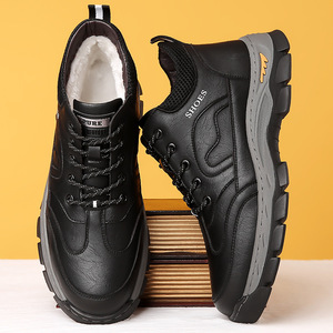 Botas de senderismo de invierno para hombre, forradas de lana, cálidas, informales, para exteriores, con cordones, aislantes, color negro, talla 42 - Product Image 2