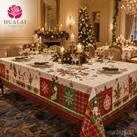 Nappe de Noël HuaLai 8ft x 10ft en polyester motif Bonhomme en pain d'épices pour la maison, les banquets et les fêtes, résistante aux plis, vente en gros