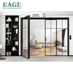 Ba liên kết hợp kim nhôm trượt và gấp PT cửa kính cường lực với bề mặt hoàn thiện viền đơn để trang trí - Product Image 5