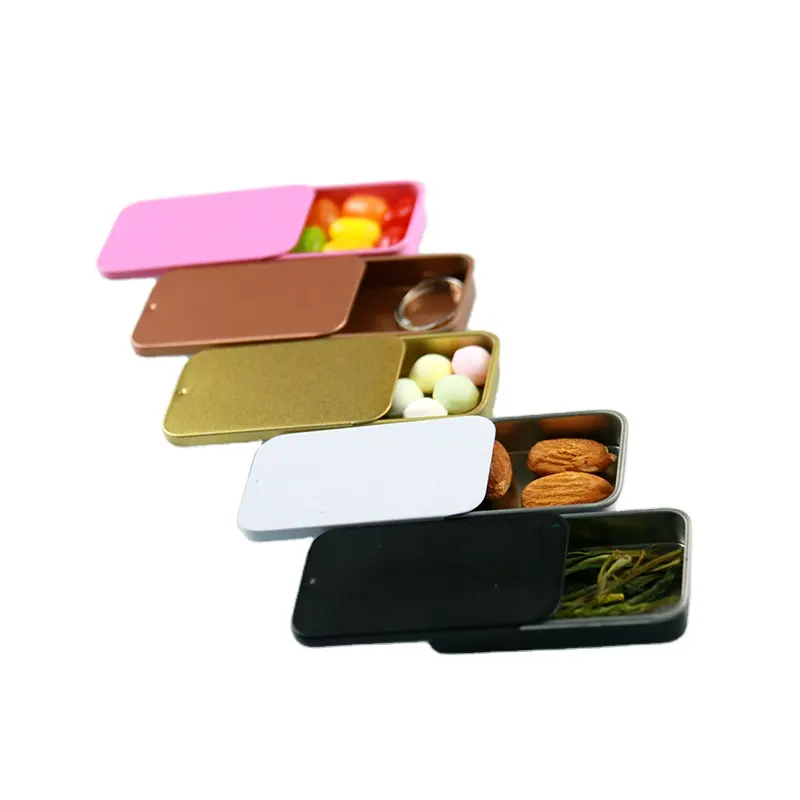 Frasco de caramelo pequeño de regalo rectangular de Color personalizado 10g 15G 20g 50g caja de lata de Metal abierta deslizante para chicle de menta