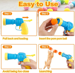 Set mainan pistol peluncur bola kucing-30 buah mainan pompom mewah + mainan ambil otomatis, kebosanan interaktif untuk kucing dalam ruangan & anak kucing - Product Image 5