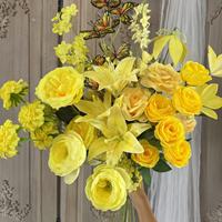 Fleurs artificielles jaunes de la série estivale aux tons chauds, plusieurs styles, prix d'usine pour la décoration de la maison et du jardin
