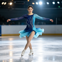 Robe de patinage artistique bleu cyan dégradé avec strass et maille, manches longues, pour enfants et adultes, tenue de performance pour compétition sur glace