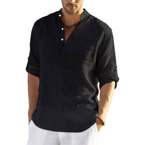 Vente chaude 2023 nouveaux hommes coton lin Henley chemise à manches longues Hippie décontracté plage <span class=keywords><strong>t</strong></span>-shirts <span class=keywords><strong>Hin</strong></span> à manches longues <span class=keywords><strong>t</strong></span>-shirts - Product Image 1