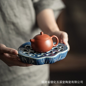 Ceramic <b>Tea</b> Tray Lotus Seed <b>Pot</b> Stand <b>Small</b> Teapot Holder Filter Water Storage Kung Fu <b>Tea</b> Set Accessory - Product Image 3