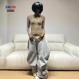 Custom Logo Baggy Multi Zipper Sweatpants Streetwear Heavyweight Fleece Stacked Joggers Hip Hop Wide Leg Women Sweat <strong>Pants</strong> - Product Image 5