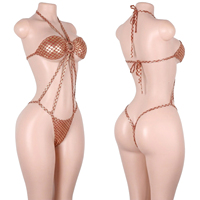 Ensembles de Bodys de Scène pour Boîte de Nuit, Vêtements de Danse Exotique en Gros, avec Paillettes Métallisées, Fil Doré Scintillant et String à Lacets
