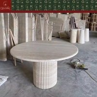 Table basse GOLDKING beige en travertin pour salon, base cannelée, personnalisable OEM ODM, vente directe