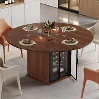 Table à manger ronde de 47 pouces avec mini-réfrigérateur à vin, armoire de rangement à porte en verre cannelé givré, exportation d'usine