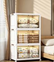 Armoire de rangement à double porte pliable transparente facile à installer pour le bureau et la chambre à coucher avec boîte pliable en plastique