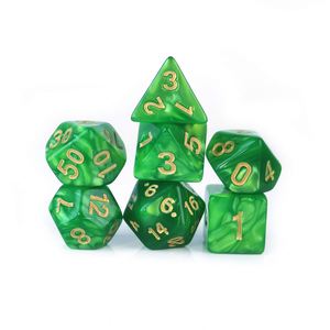 Juego de Dados Metálicos Personalizados para Juegos de Rol, Diseño de Perlas Amarillo Verde, 7 Piezas, Poliédricos, para Regalo - Product Image 1