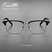 Monturas de Gafas para Hombre de Titanio Puro IP, Negras, Estilo Vintage, Clásicas, de Diseño Coreano, sin Barra Inferior