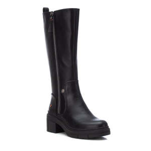 Women's Knee High Boots Black Leather Zip Closure Chunky Heel - Product Image 2