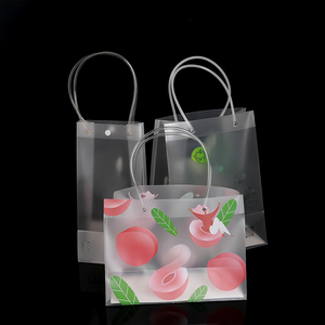 Transparent Frosted Recyclable PP Square Bottom Gift Bags for Supermarket Custom Tote Bags Shoulder Handle Screen Printed Party