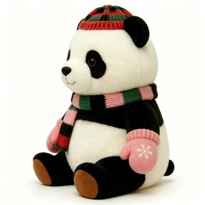 Customized Winter <b>Panda</b> Plush <b>Toy</b>, Cute Sitting Stuffed Animal with Knit Hat, Scarf & Snowflake Mittens, Christmas Themed Black - Product Image 1