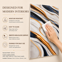 Panneau mural en PVC brillant imperméable MORLENX noir, blanc et or, effet marbre UV, pour murs de villas de luxe et murs TV