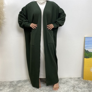1997# New Arrival Women Winter Solid Color Long Coat Cotton batwing Sleeve Open <b>Abaya</b> Cardigan With Front Big Pocket 6 Colors - Product Image 5