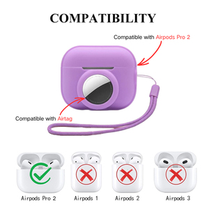 Coque en silicone anti-perte 2 en 1 compatible avec AirPod <span class=keywords><strong>Pro</strong></span> 2 et <span class=keywords><strong>AirTag</strong></span>, étui de protection anti-rayures avec lanière - Product Image 5
