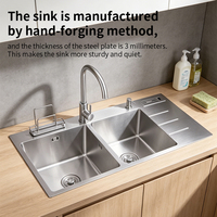 Évier de cuisine moderne en acier inoxydable 304 avec support de robinet monotrou, égouttoir, porte-couteaux et plateau de drainage, conception à cuve unique