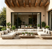 Ensemble de canapés d'extérieur en teck au design minimaliste, mobilier d'hôtel, ensemble de canapés de patio en bois massif, mobilier d'extérieur, canapé de jardin en teck