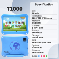 Tableta Educativa para Niños de 10 Pulgadas con Android 12 MTK, 6 GB/256 GB, Control Parental, Programación Basada en Bloques, Juegos de Lógica, Resistente al Agua