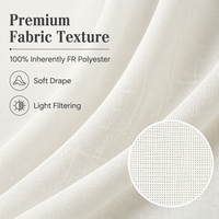 Voilage Premium FR en polyester 100% ignifuge, tissage fin et dense effet lin, doux et filtrant la lumière, conforme NFPA 701