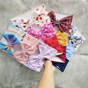 DOMOHO sevimli baskılı elastik Hairbands çocuklar için yenidoğan bebek kızlar için 3 Tiaras Set kumaş bandana klip aksesuar