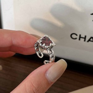 S925 Sterling Silver Red Heart Zircon <b>Ring</b> <b>Adjustable</b> Opening Women's Everyday Wear Fine Jewelry - Product Image 2