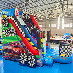 Château gonflable à thème voiture de course avec toboggan sec et zone de saut pour enfants, grand toboggan gonflable à vendre - Product Image 3