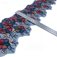 Dentelle en organza brodée florale 3D de 14 cm, bordure perlée et ruban à sequins, accessoire pour abaya du Moyen-Orient