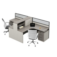 Ensemble de bureaux de travail en bois en forme de L, style minimaliste moderne, pour une personne, deux personnes, quatre personnes, plusieurs personnes, avec chaises et cloisons de séparation