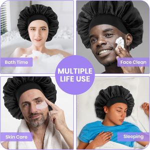 Bonnet de douche en satin à large bande élastique, 1 couche, forme chapeau, couleurs unies, pour femmes, faible MOQ, luxe, écologique, pour le sommeil et les soins capillaires - Product Image 4
