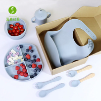 Ensemble de nourriture pour bébé en silicone sans BPA vaisselle en silicone pour tout-petits bavoirs assiette divisée bol à succion en silicone et cuillère d'alimentation
