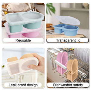 Recipientes de Silicona Reutilizables para Snacks con Tapas, Recipientes para Snacks con Doble Compartimento, Cajas Pequeñas para Snacks para Viajar - Product Image 6