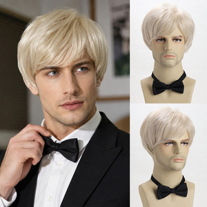 Nouvelle perruque synthétique pour hommes, style européen et américain, en fibre haute température, élégante et stylée, blond doré clair, avec <span class=keywords><strong>frange</strong></span> latérale - Product Image 1