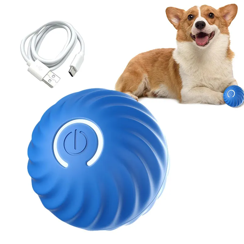 Mainan bola putar elektrik untuk latihan anjing peliharaan, mainan bola putar otomatis interaktif untuk bermain dalam ruangan