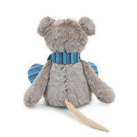 Jouet en peluche souris à long nez mignon, animal en peluche, écharpe rayée bleue, polyester doux, cadeau d'anniversaire, décoration de la maison