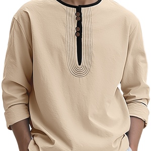 Men's Relaxed-Fit Linen Shirt | Vintage Embroidery Detail for Effortless Casual Style - Product Image 4