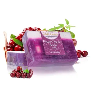 Jabón en Barra Hidratante Transparente de 150g con Lámina de Oro de <span class=keywords><strong>24K</strong></span> y Extracto de Cereza, Limpiador Facial y Corporal Hecho a Mano para una Piel Radiante e Hidratada - Product Image 1