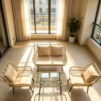 Ensemble de salon de jardin quatre pièces en rotin synthétique moderne avec structure en fer, couleur personnalisable, pour hôtel et cour.