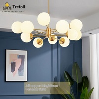 Lustre en laiton Nordic Magic Bean Glass E27 pour salon, chambre à coucher, décoration de la maison, éclairage moderne, lampe suspendue dorée