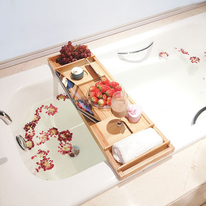 Étagère de bain en bambou 60x70cm rectangulaire autoportante pour salle de bain avec plateau en tissu - Product Image 4