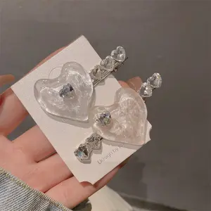 Y2k Phụ Kiện Màu Hồng Trái Tim Pha Lê Kẹp Tóc Dễ Thương Sang Trọng Kim Cương Rhinestone Tóc Clip Đối Với Phụ Nữ Cô Gái Mũ Nón Tóc Grips