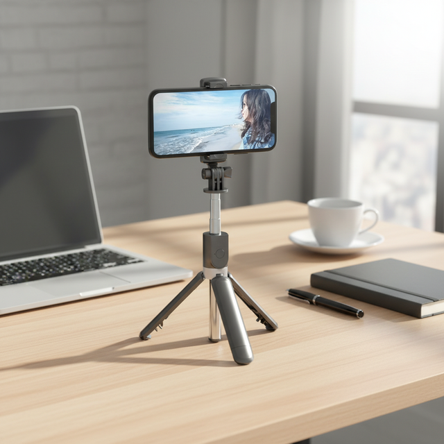Customize Tripod Selfie Stick Steel Metal Camera Tripods with Bluetooth-Compatible Desktop Portable Mobile Phone Stand