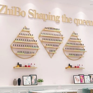 Étagère de rangement pour vernis à ongles, murale, en fer, dorée, pour salon de manucure - Product Image 1