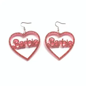 Wholesale Exaggerated Style Acrylic Material New Fashion Pink Letter Barbie Earrings For Women