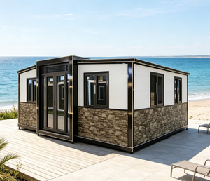 Casa Contenedor Expandible de 3 Secciones, Villa Modular de Lujo con Paredes de Piedra, Marco Negro, Panel Blanco, Instalación Rápida, Cabaña <span class=keywords><strong>en</strong></span> la Playa - Product Image 1